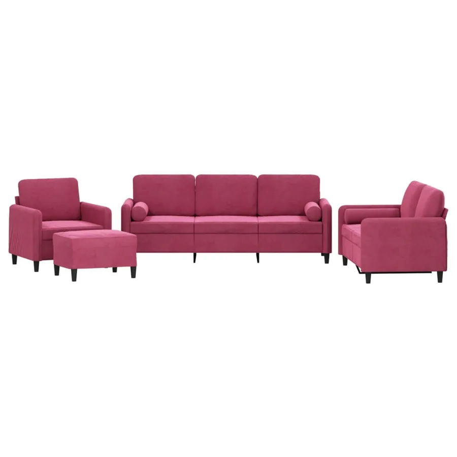 Ensemble de canapés 4 pcs avec coussins rouge bordeaux velours - 2
