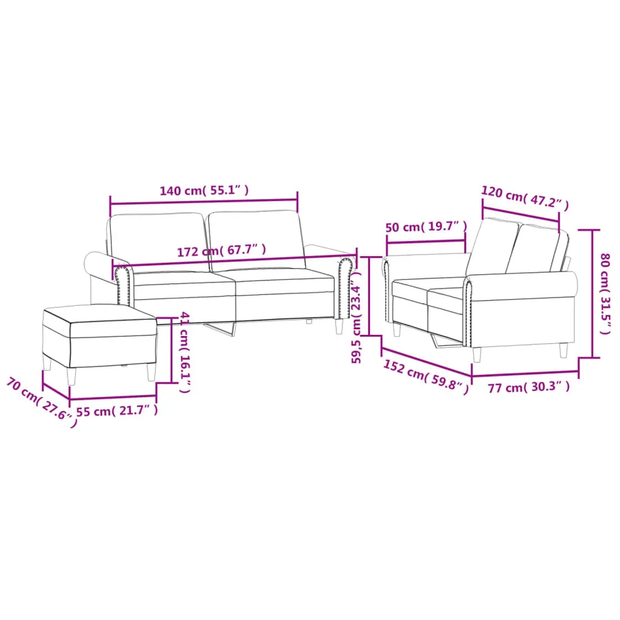 Ensemble de canapés 3 pcs avec coussins Rouge bordeaux Velours - 9