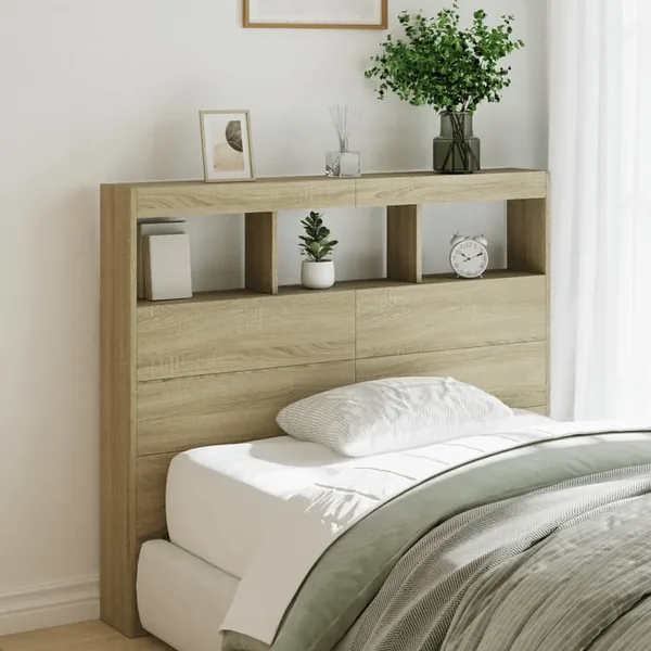Armoire tête de lit avec LED chêne sonoma 120x17x102 cm