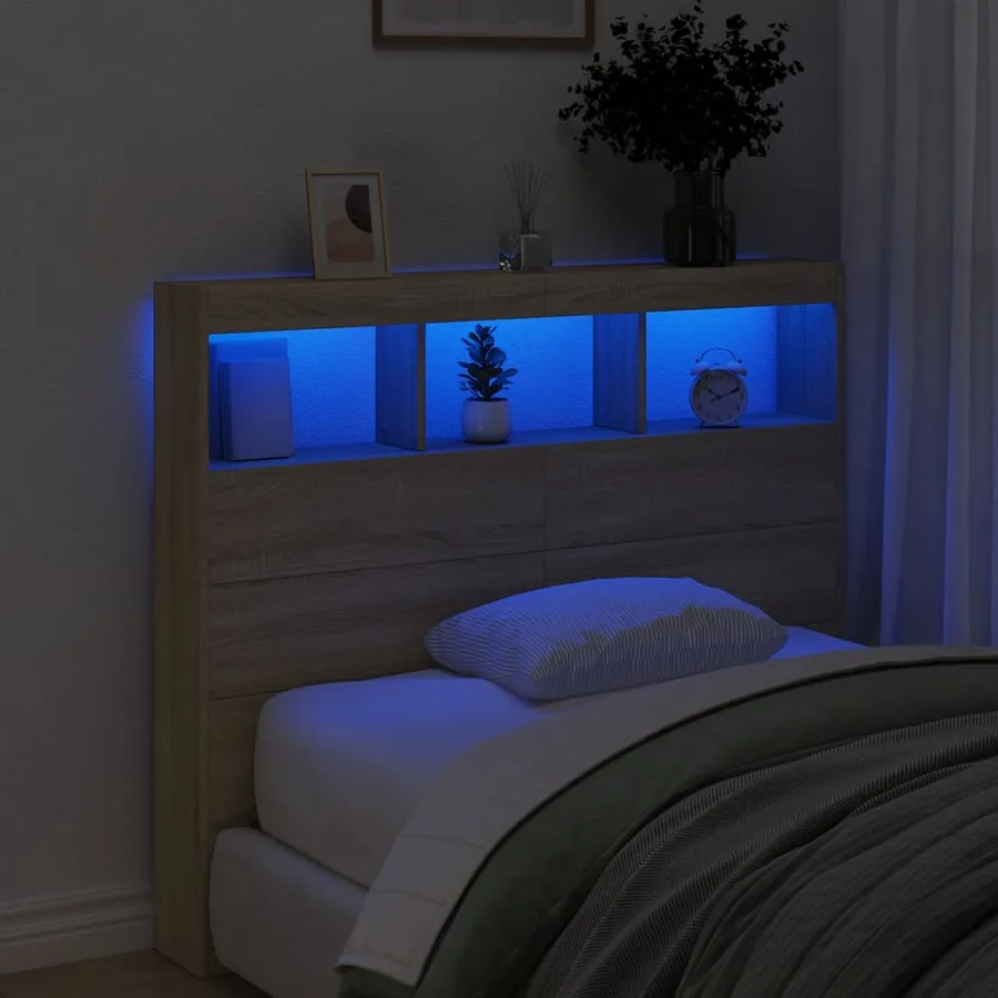 Armoire tête de lit avec LED chêne sonoma 120x17x102 cm - 4