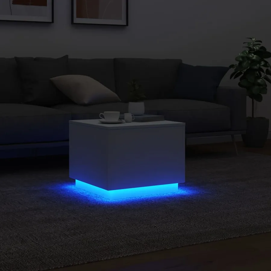 Table basse avec lumières LED blanc 50x50x40 cm - 5