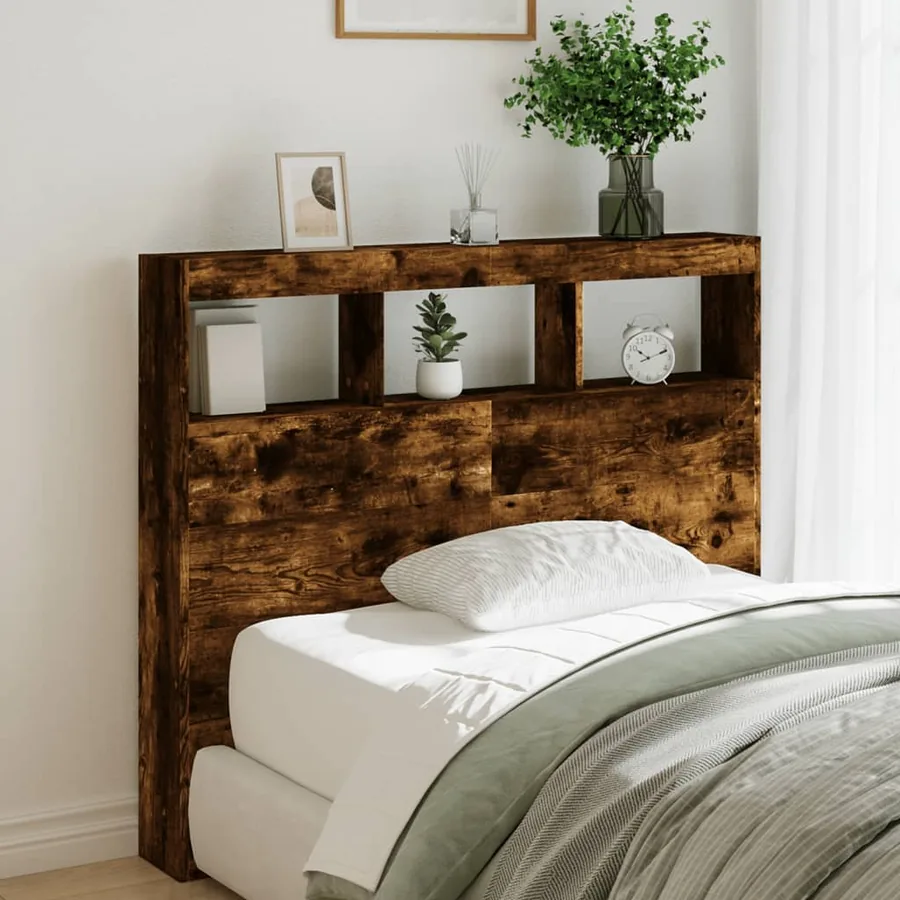 Armoire tête de lit avec LED chêne fumé 120x17x102 cm