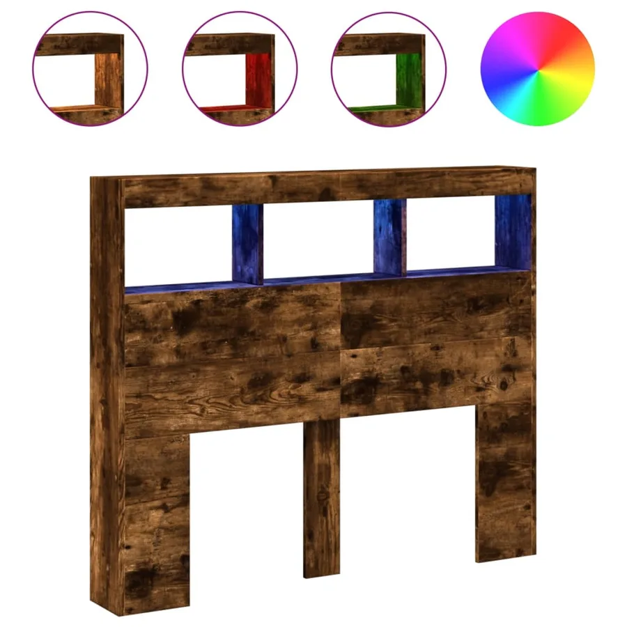 Armoire tête de lit avec LED chêne fumé 120x17x102 cm - 2