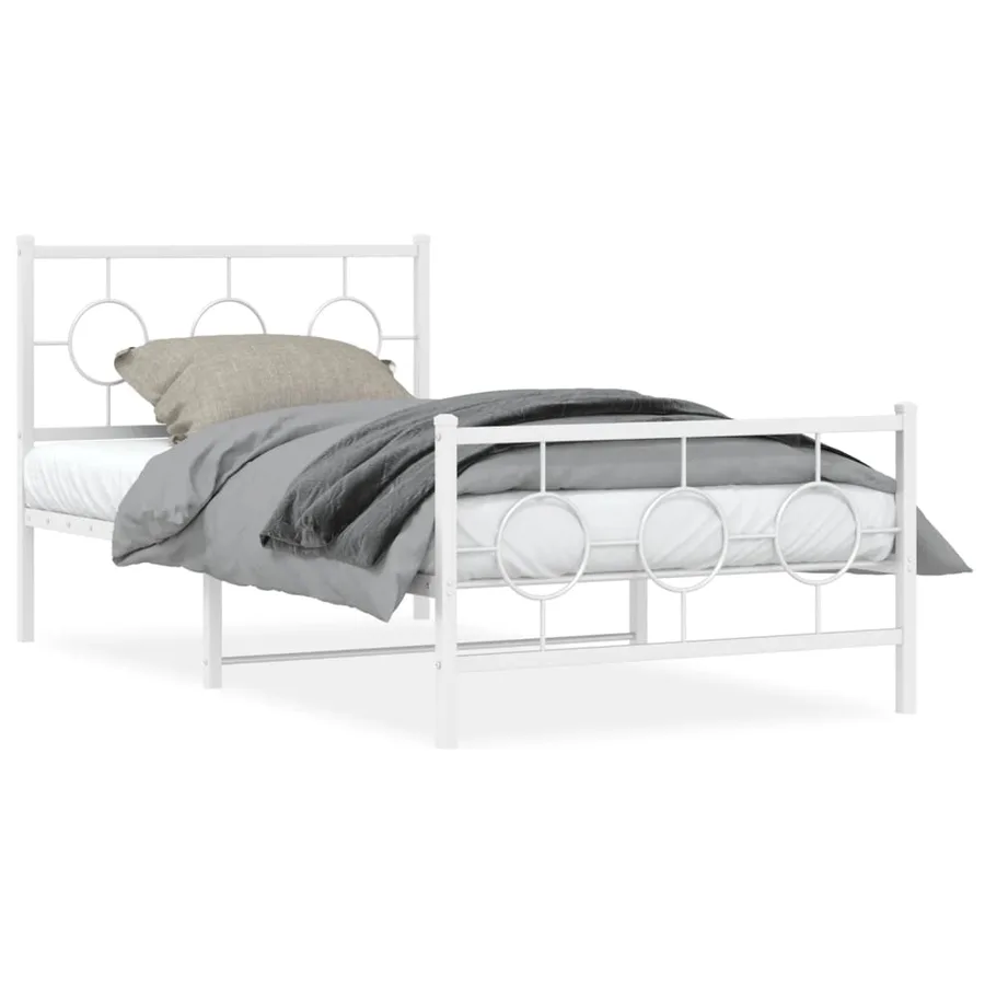 Cadre de lit métal sans matelas et pied de lit blanc 100x190 cm - 2