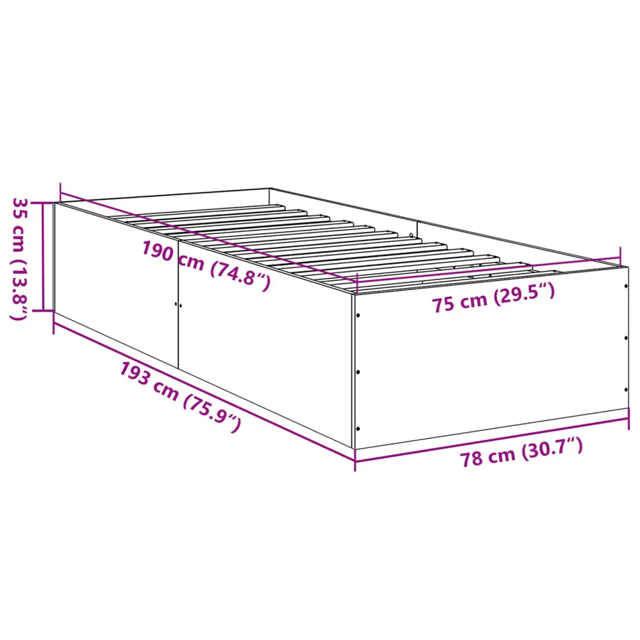 Cadre de lit sans matelas gris béton 75x190 cm - 10