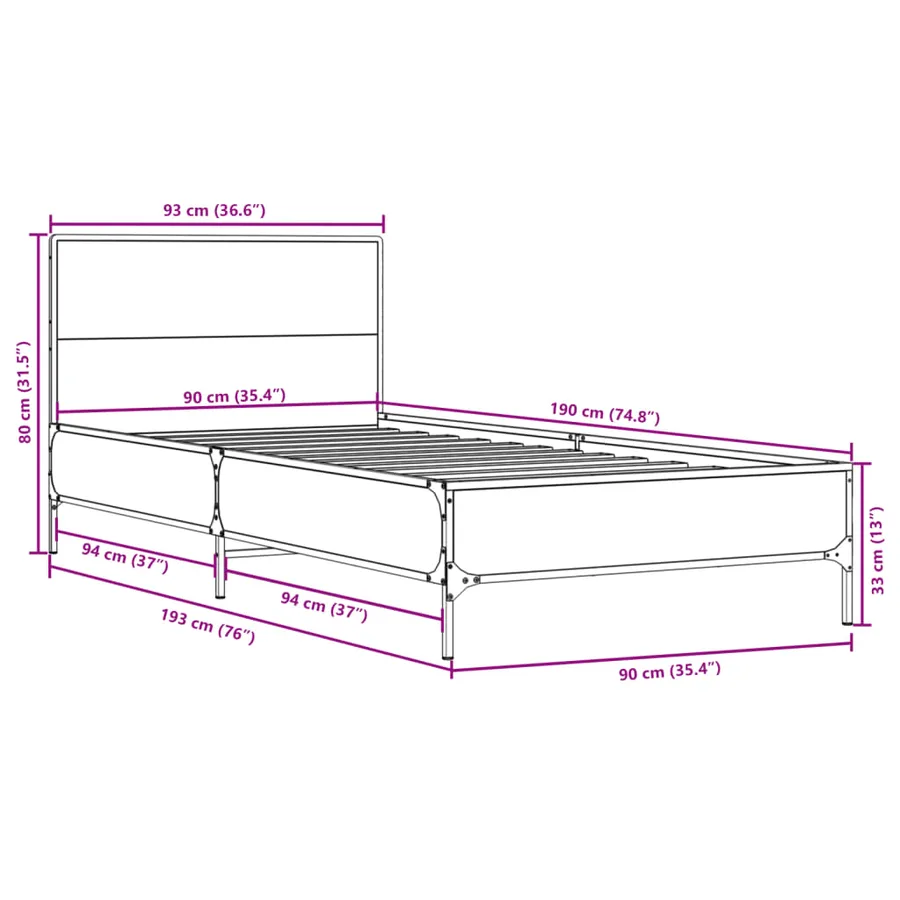Cadre de lit sans matelas chêne marron 90x190 cm - 9