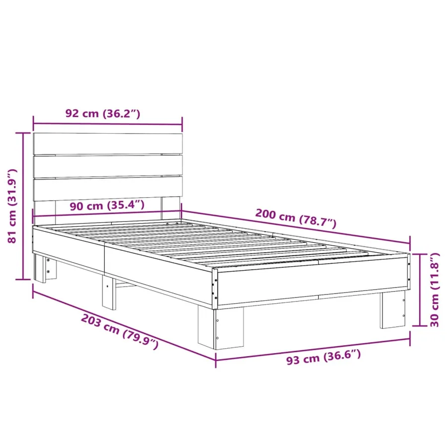 Cadre de lit sans matelas chêne fumé 90x200 cm - 9