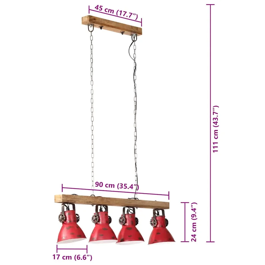 Plafonnier 25 W rouge délavé 90x24x111 cm E27 - 7