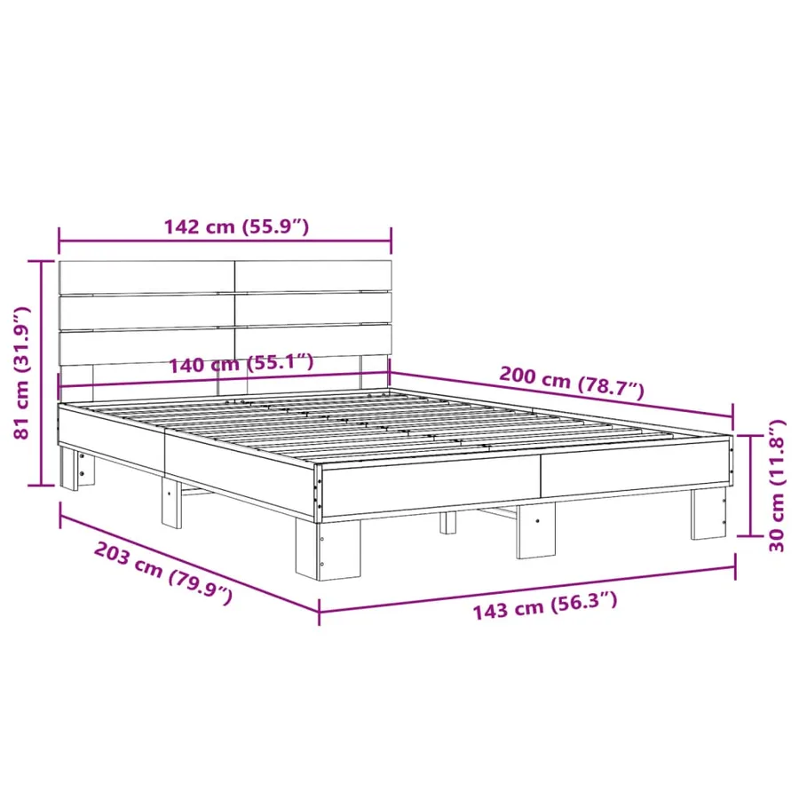 Cadre de lit sans matelas chêne fumé 140x200 cm - 9