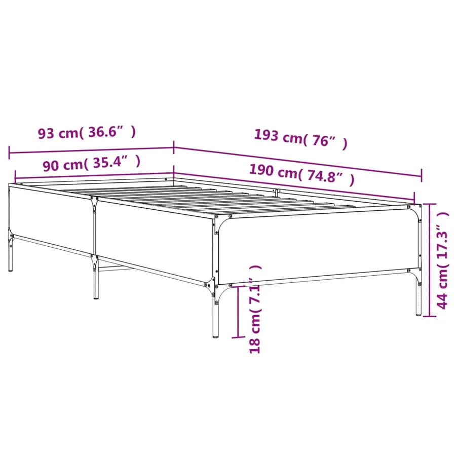 Cadre de lit sans matelas chêne fumé 90x190 cm - 9