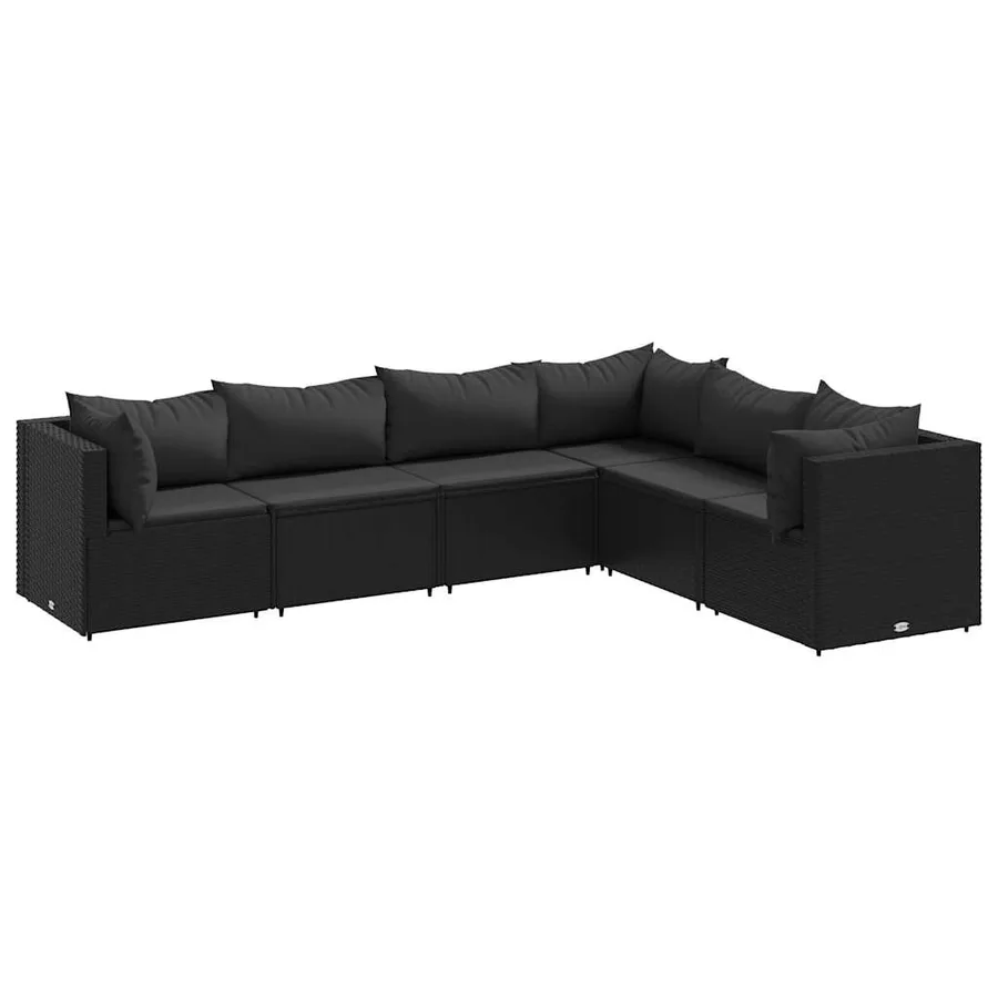 Salon de jardin 6 pcs avec coussins Noir Résine tressée - 2