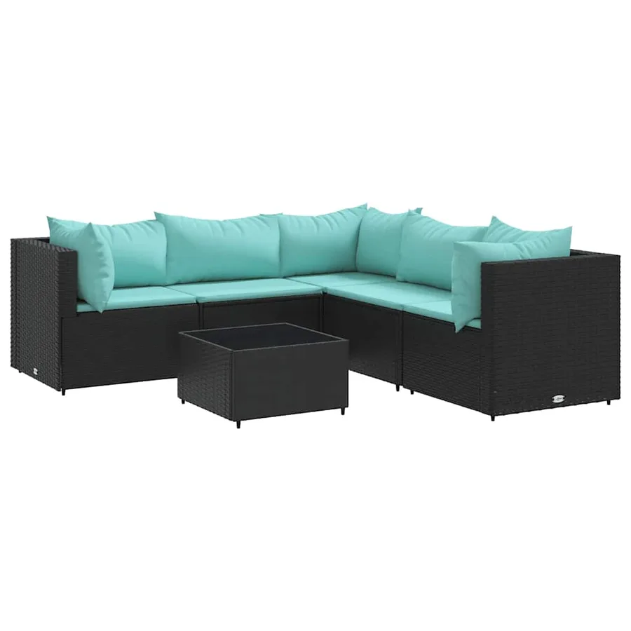 Salon de jardin 6 pcs avec coussins Noir Résine tressée - 2