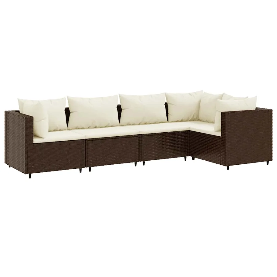 Salon de jardin 5 pcs avec coussins Marron Résine tressée - 2