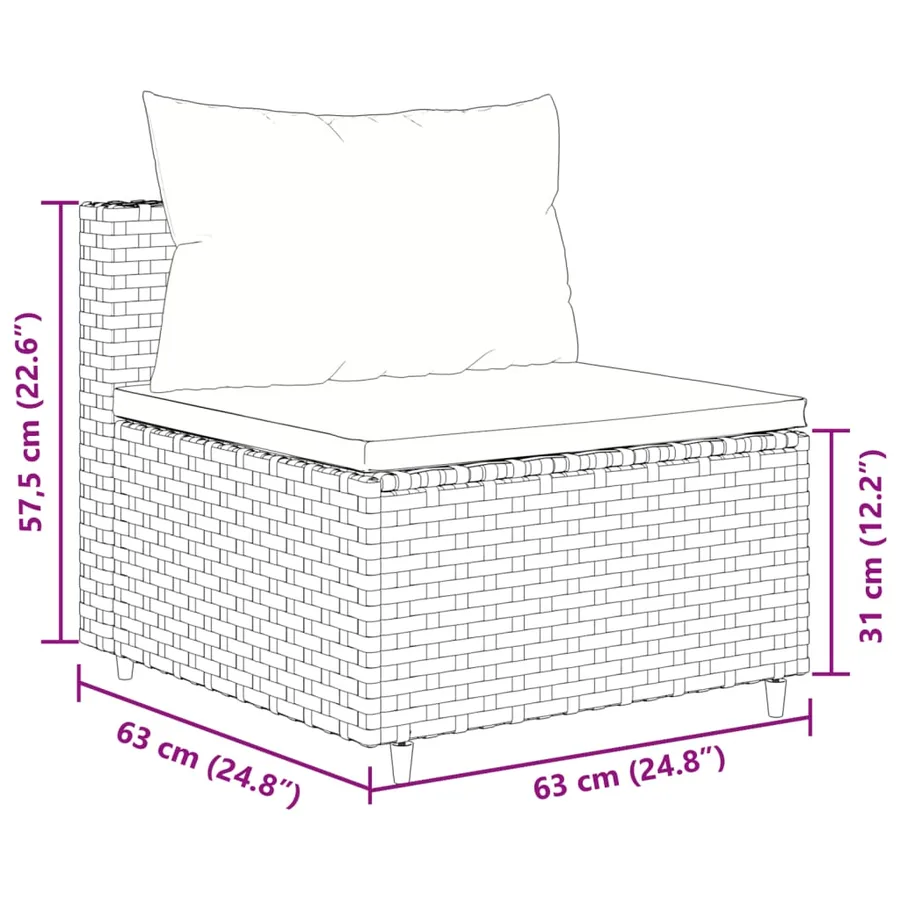 Salon de jardin 6 pcs avec coussins Noir Résine tressée - 12