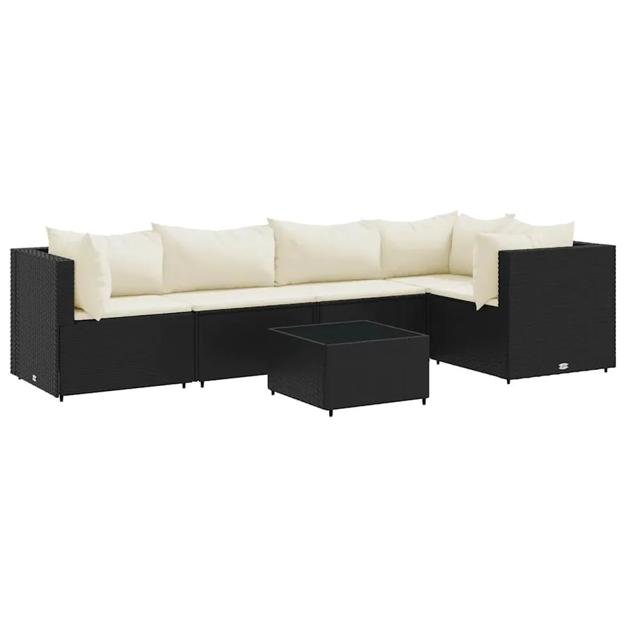 Salon de jardin 6 pcs avec coussins Noir Résine tressée - 2