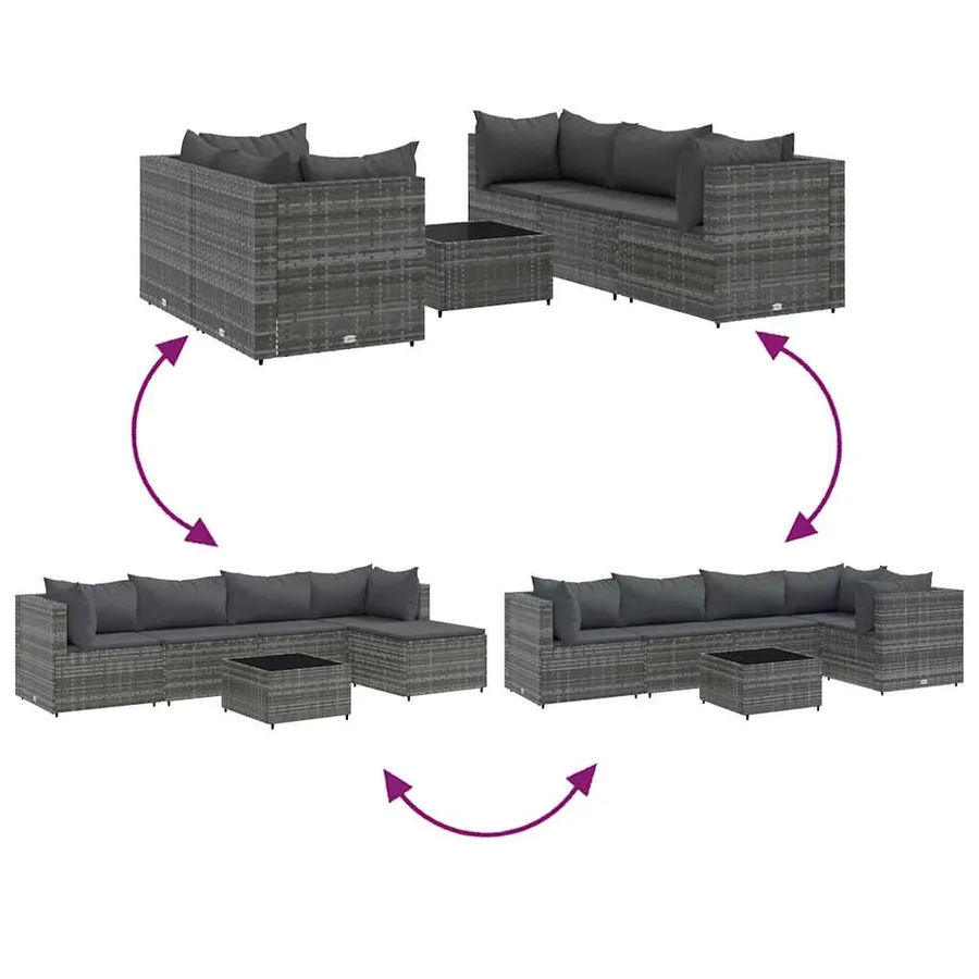 Salon de jardin 6 pcs avec coussins Gris Résine tressée - 6