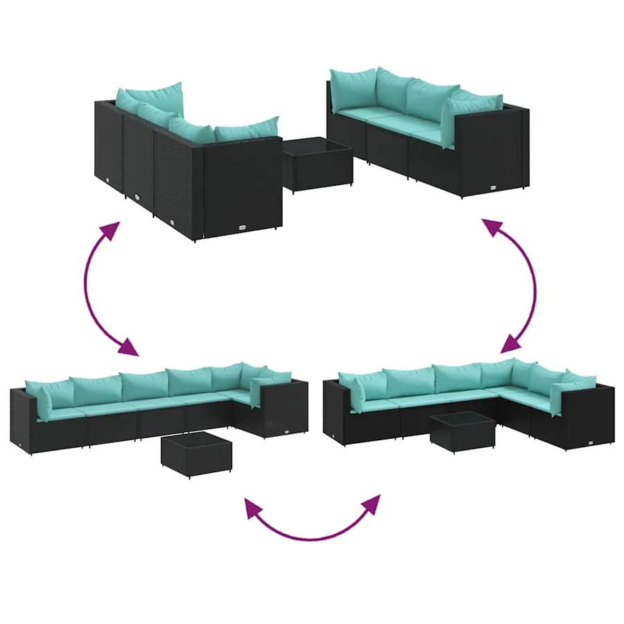 Salon de jardin 7 pcs avec coussins Noir Résine tressée 63 x 63 x 57,5 cm - 49,9 kg - 6