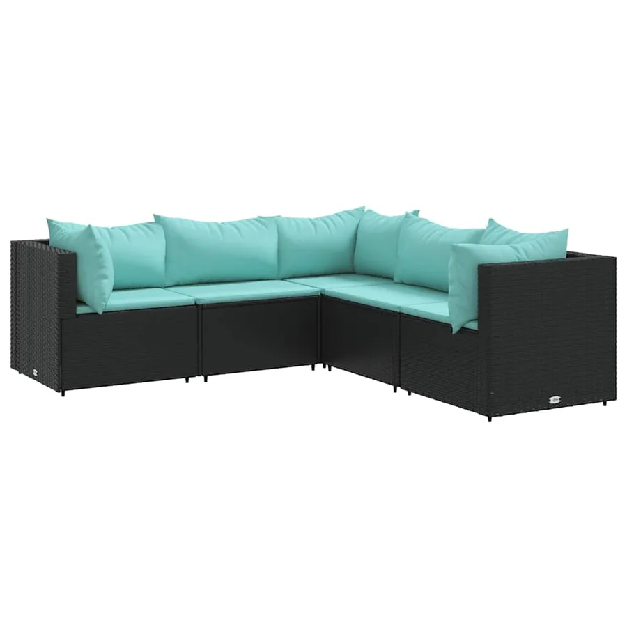 Salon de jardin 5 pcs avec coussins Noir Résine tressée - 2