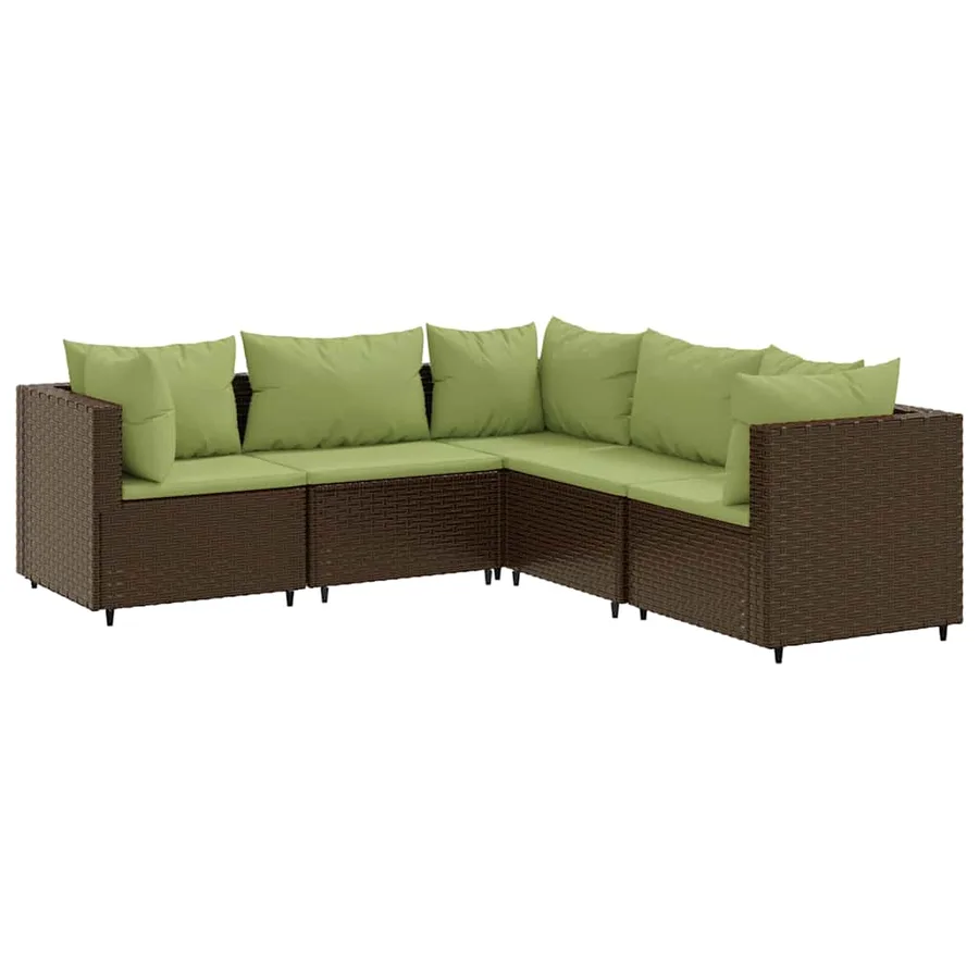 Salon de jardin 5 pcs avec coussins Marron Résine tressée - 2