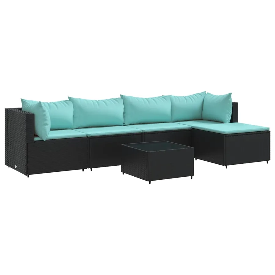 Salon de jardin 6 pcs avec coussins Noir Résine tressée - 2