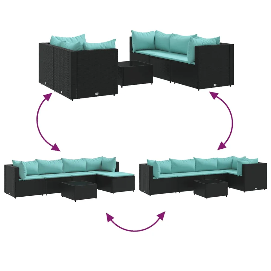 Salon de jardin 6 pcs avec coussins Noir Résine tressée - 7