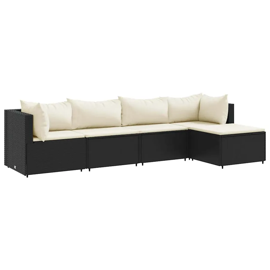 Salon de jardin 5 pcs avec coussins Noir Résine tressée - 2