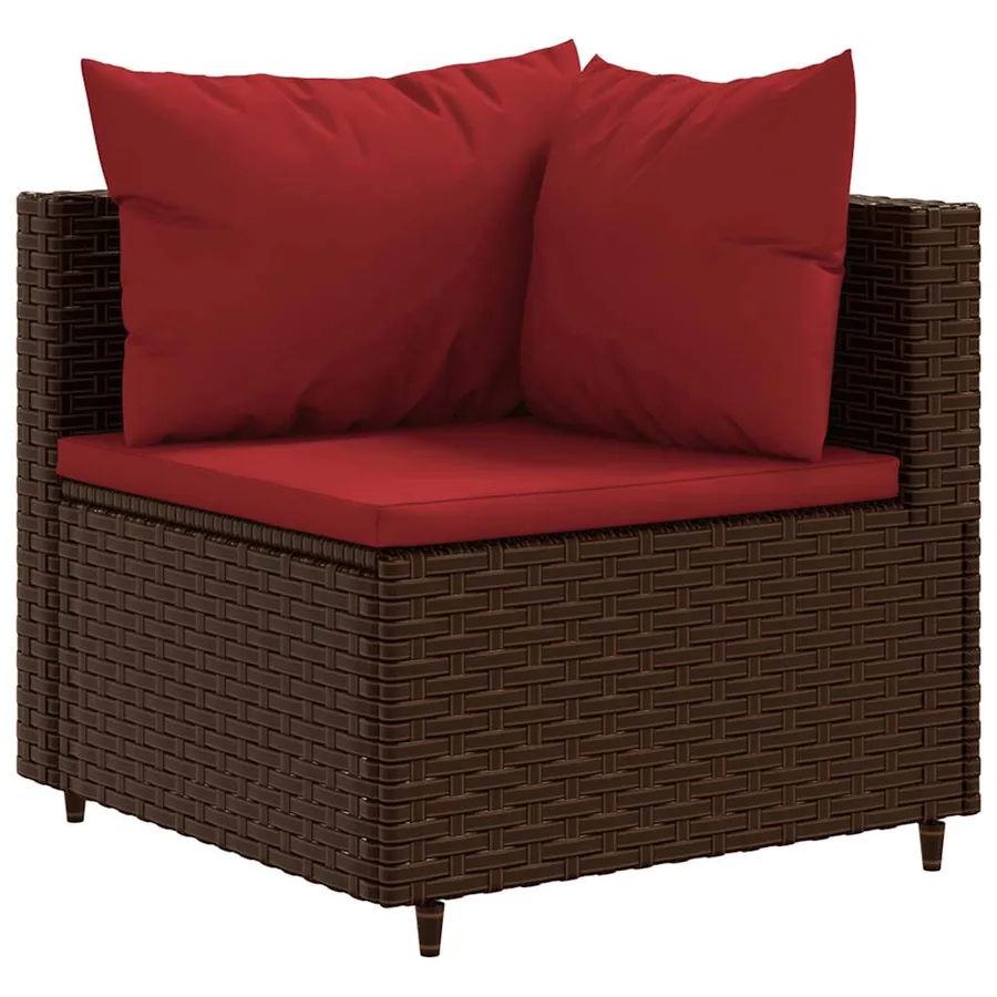 Salon de jardin 6 pcs avec coussins Marron Résine tressée - 5