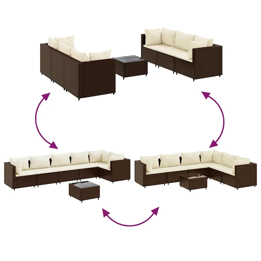 Salon de jardin avec coussins 7 pcs marron résine tressée - 7