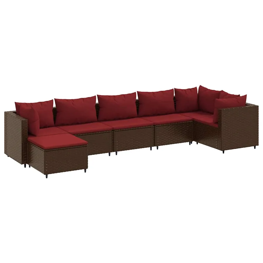 Salon de jardin avec coussins 7 pcs marron résine tressée - 2