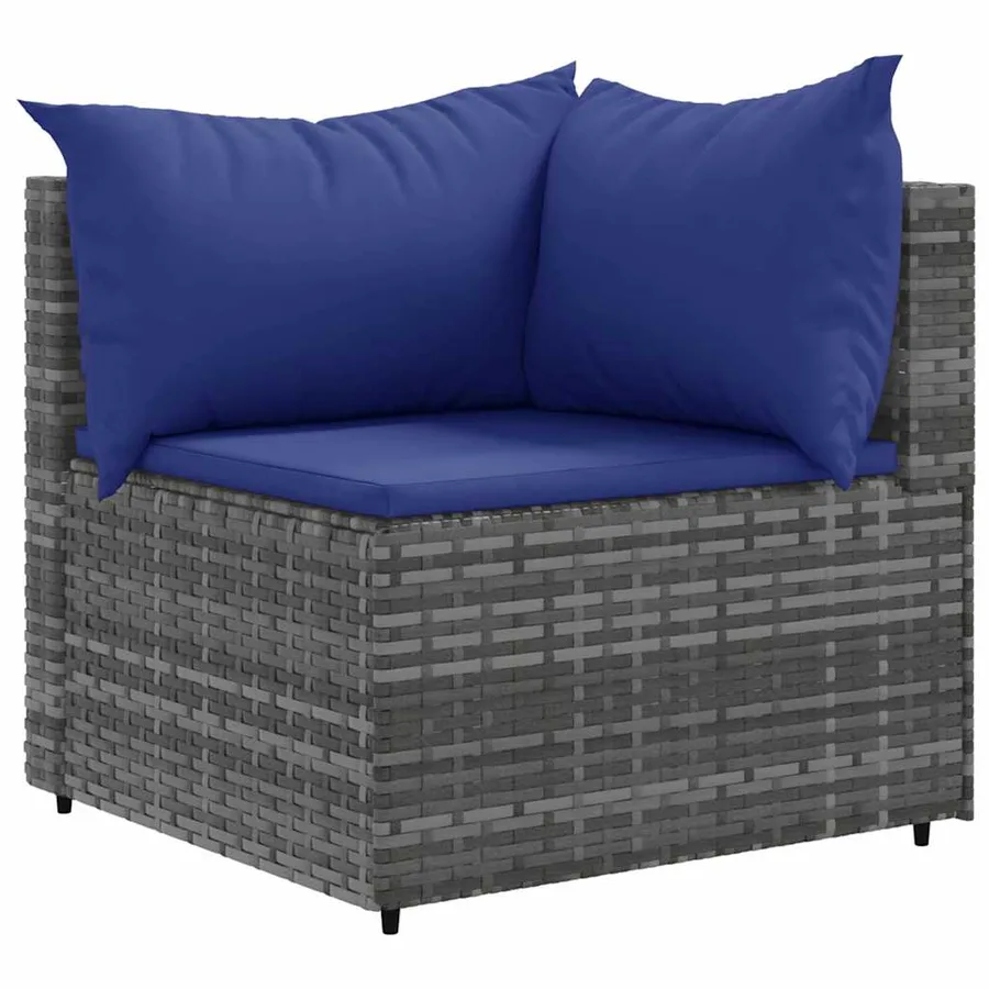 Salon de jardin 7 pcs avec coussins Gris Résine tressée - 3