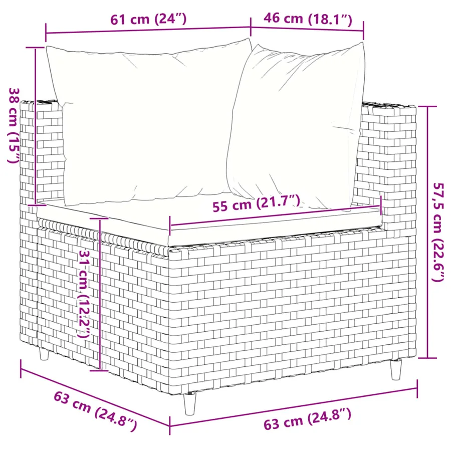 Salon de jardin 10 pcs avec coussins noir résine tressée - 11
