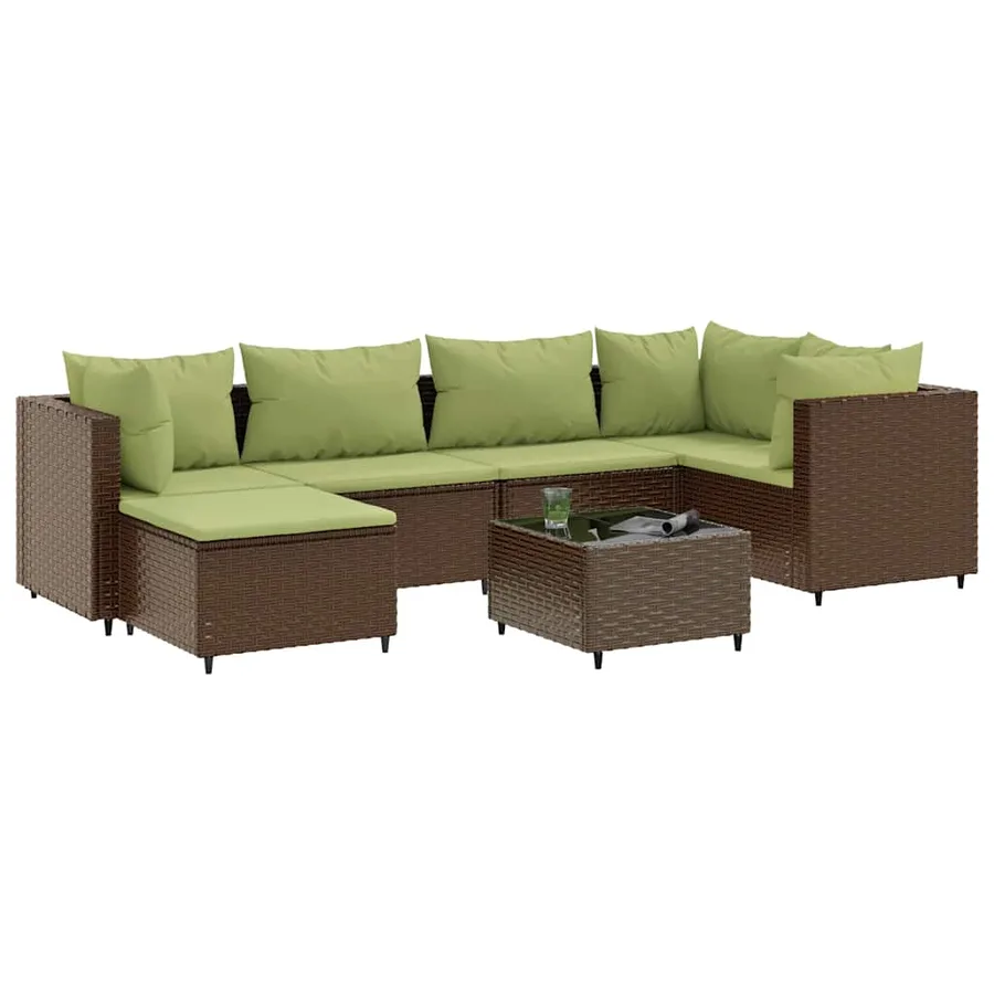 Salon de jardin avec coussins 7 pcs marron résine tressée - 2