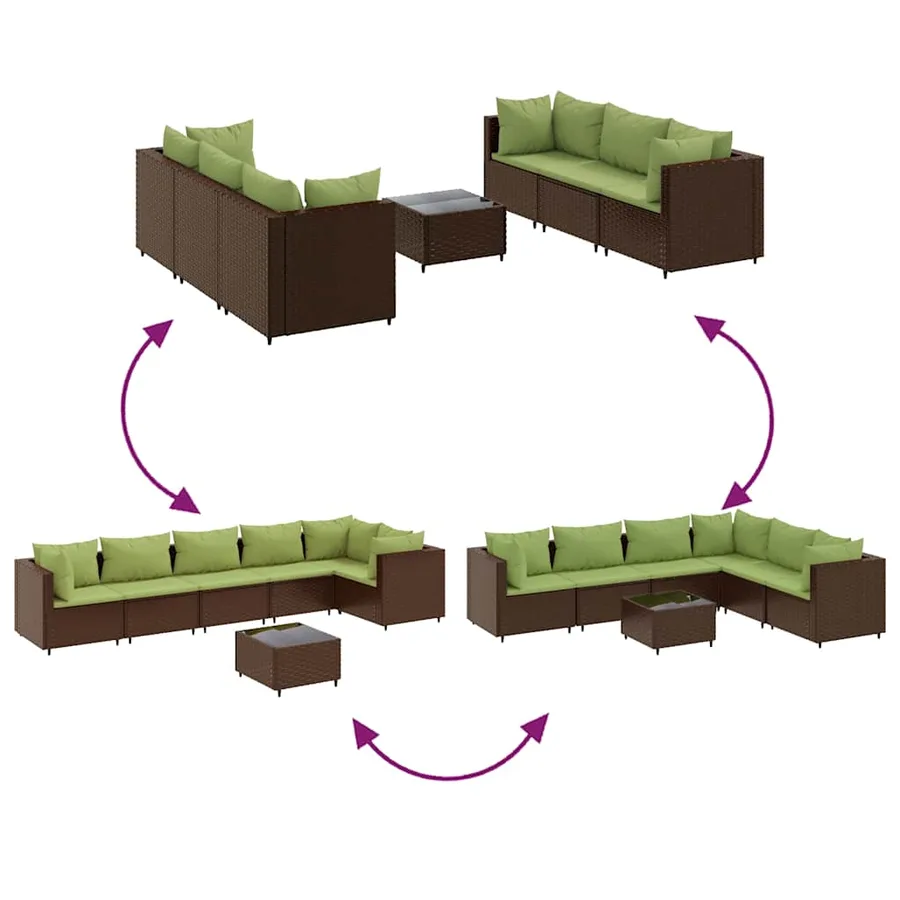 Salon de jardin avec coussins 7 pcs marron résine tressée - 7
