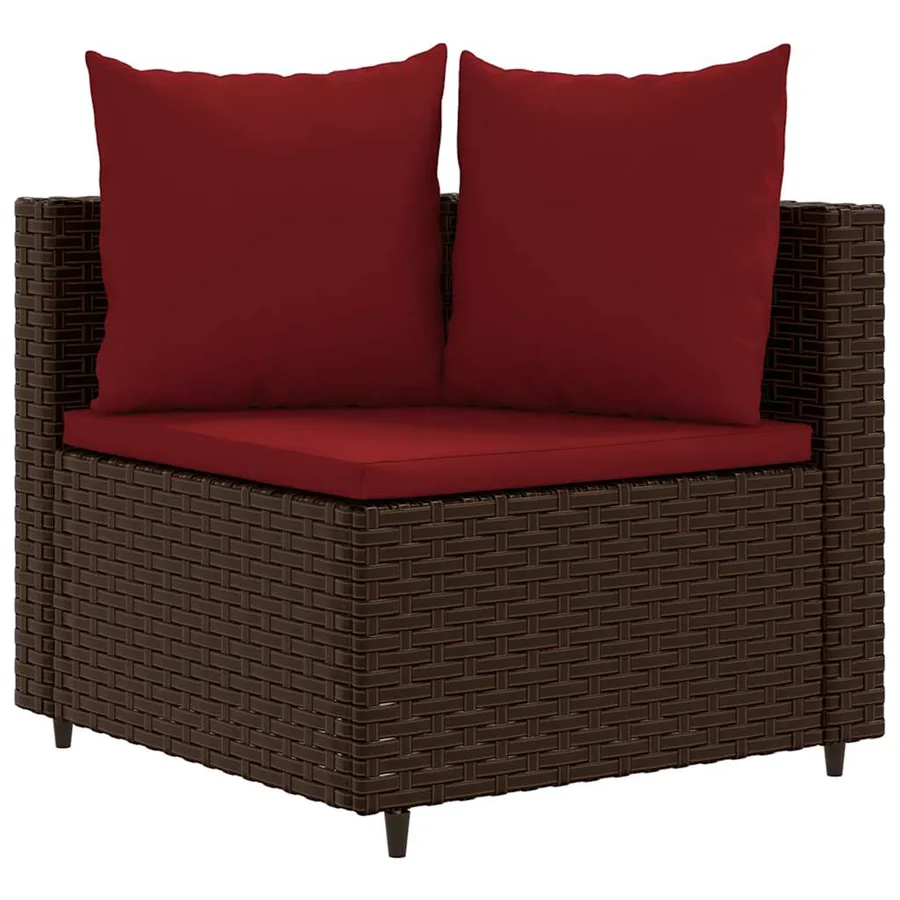 Salon de jardin 4 pcs avec coussins marron résine tressée - 3