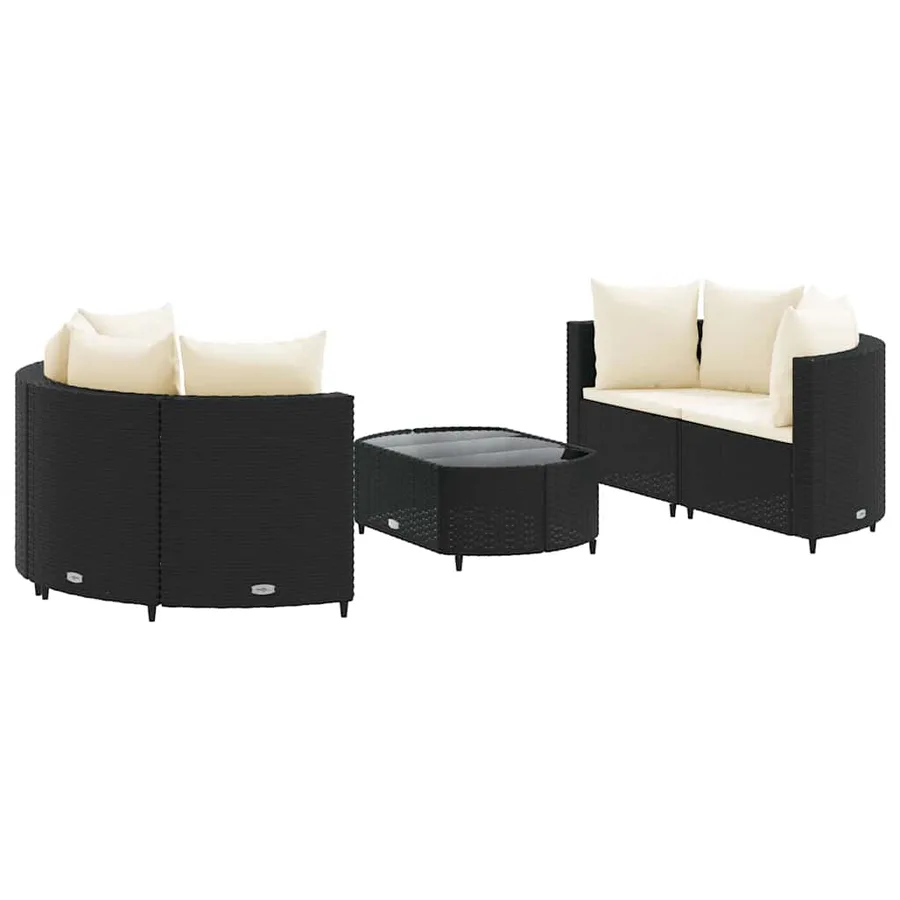 Salon de jardin 5 pcs avec coussins noir résine tressée - 2