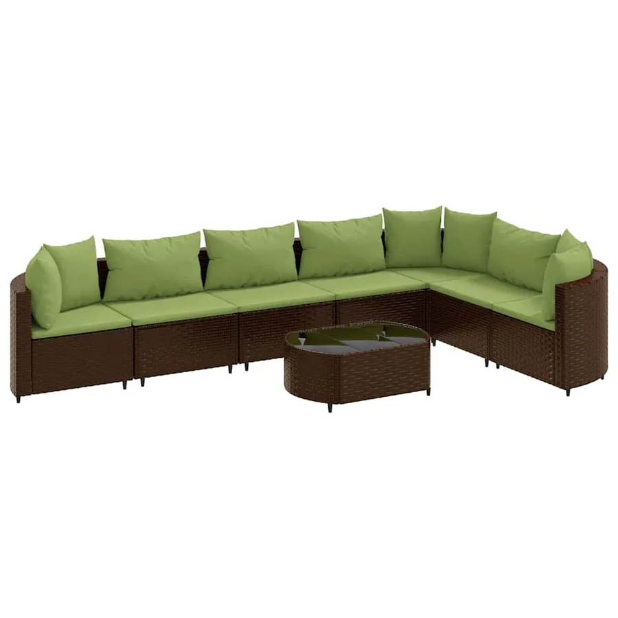 Salon de jardin 8 pcs avec coussins marron résine tressée - 2