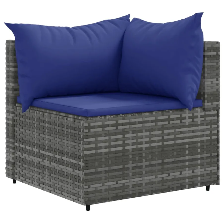 Salon de jardin 9 pcs avec coussins gris résine tressée - 3