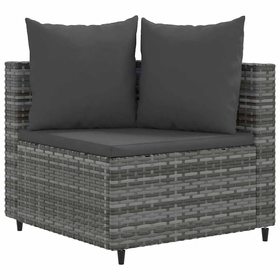 Salon de jardin 5 pcs avec coussins gris résine tressée - 3