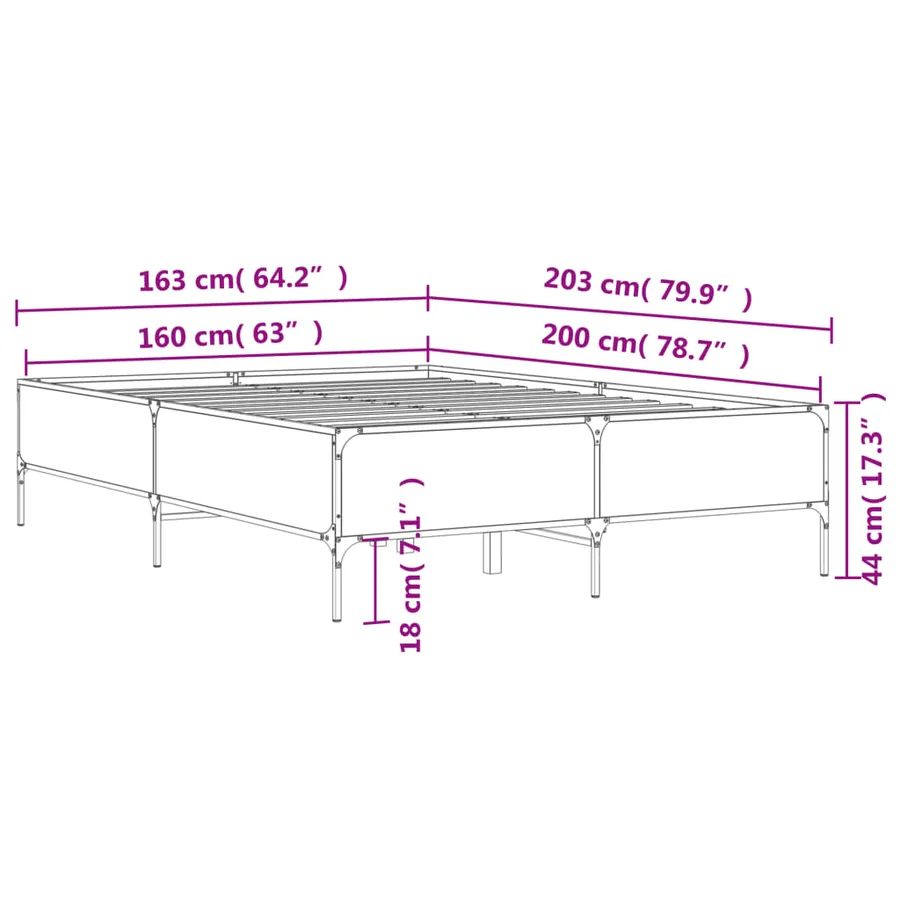 Cadre de lit sans matelas sonoma gris 160x200 cm - 9