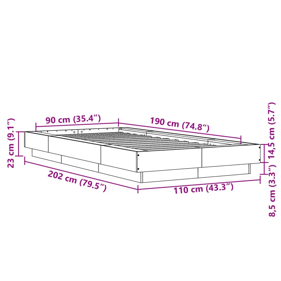 Cadre de lit sans matelas chêne sonoma 90x190 cm - 10