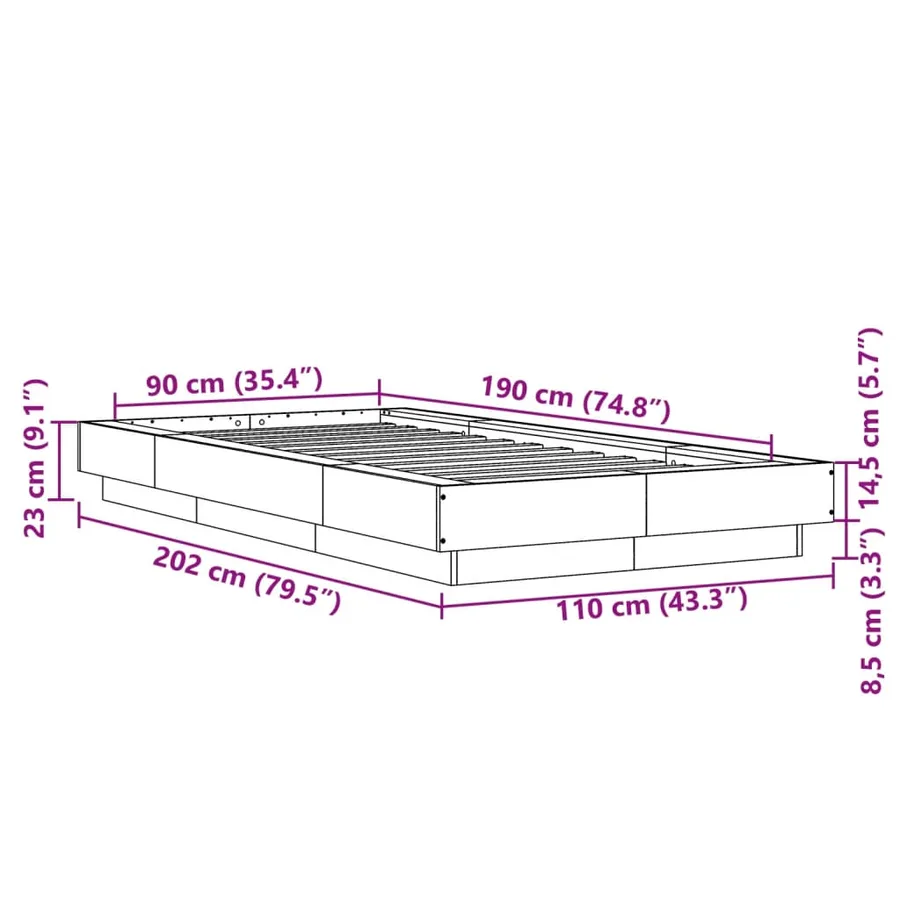 Cadre de lit sans matelas chêne fumé 90x190 cm - 10