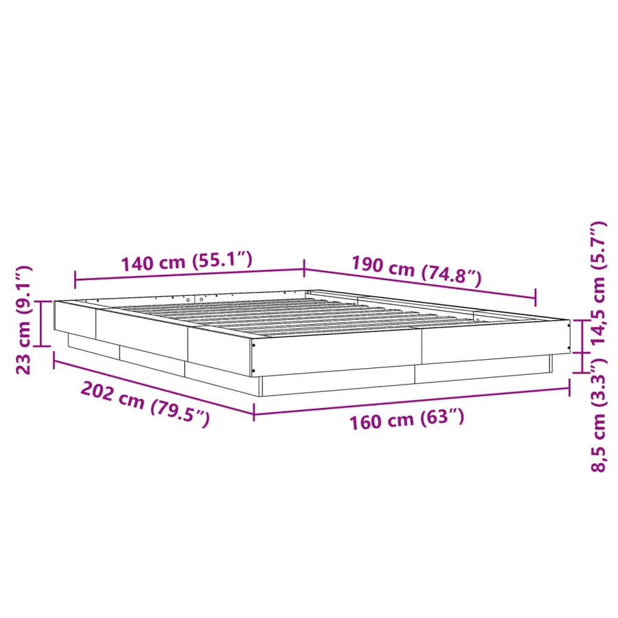 Cadre de lit sans matelas chêne fumé 140x190 cm - 10
