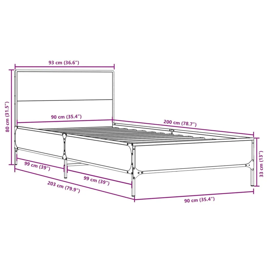 Cadre de lit sans matelas chêne sonoma 90x200 cm - 9