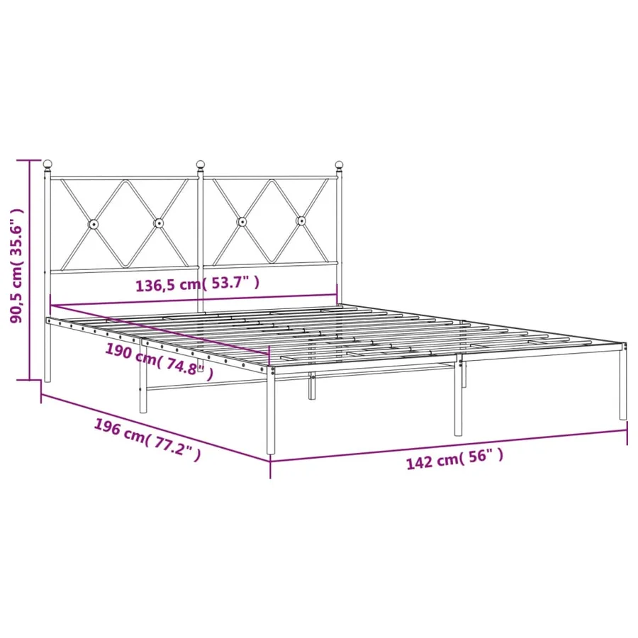Cadre de lit métal sans matelas avec tête de lit noir 135x190cm - 8