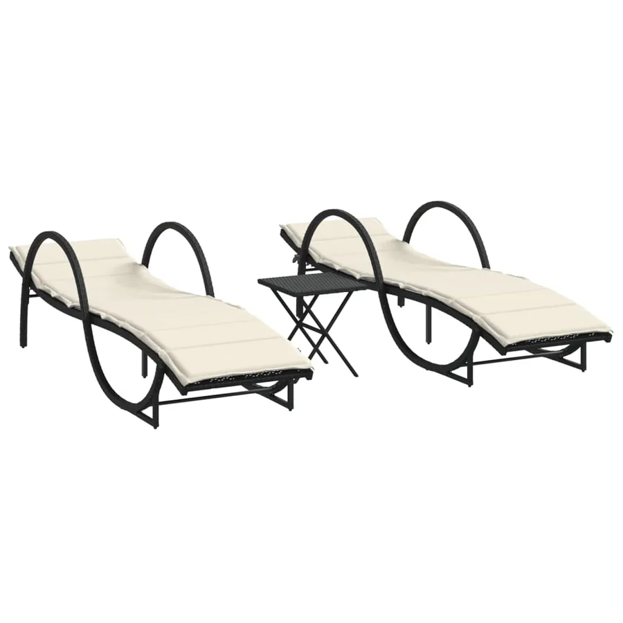 Chaises longues lot de 2 avec table noir résine tressée - 2