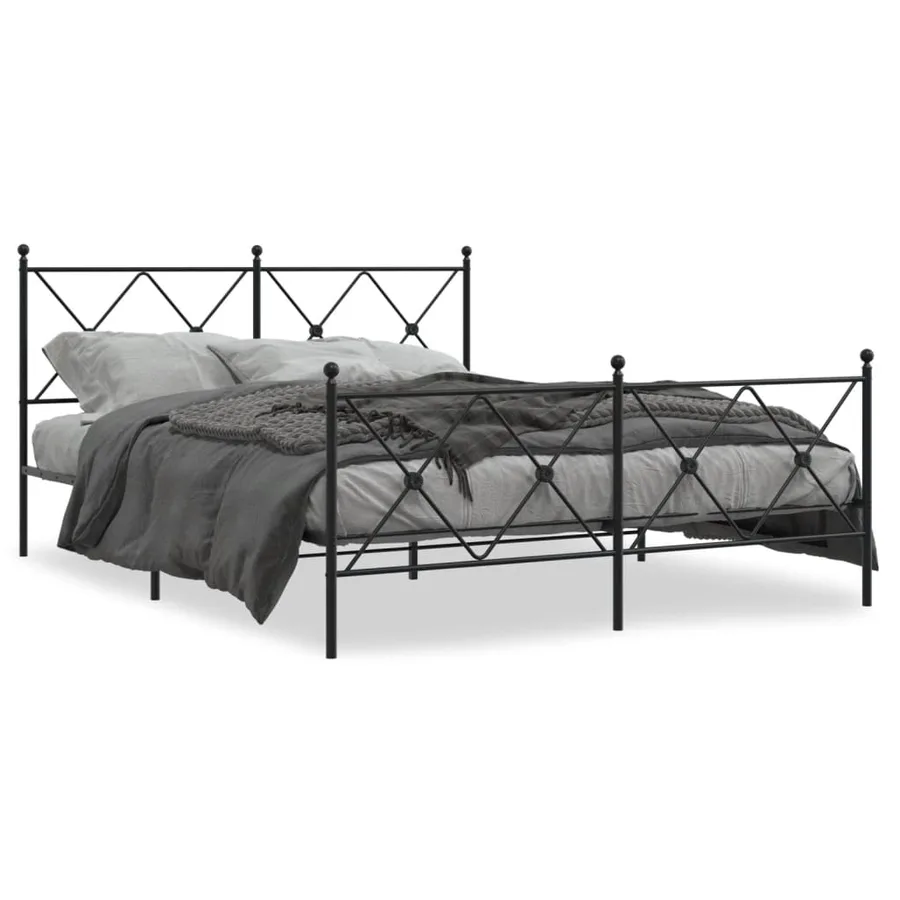 Cadre de lit métal sans matelas avec pied de lit noir 150x200cm - 2