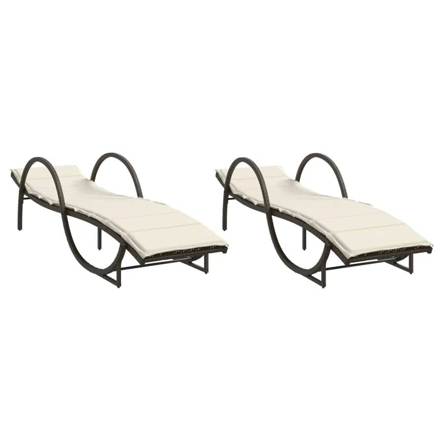 Chaises longues lot de 2 avec coussins marron résine tressée - 2