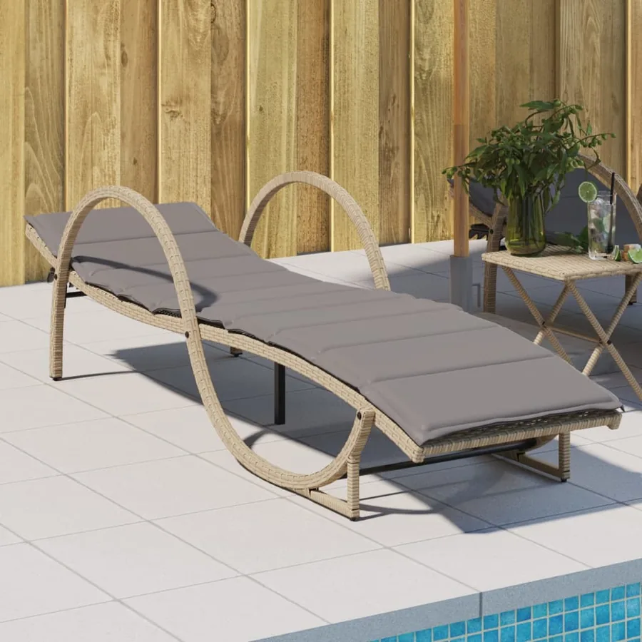 Chaise longue avec coussin beige 60x199x42 cm résine tressée