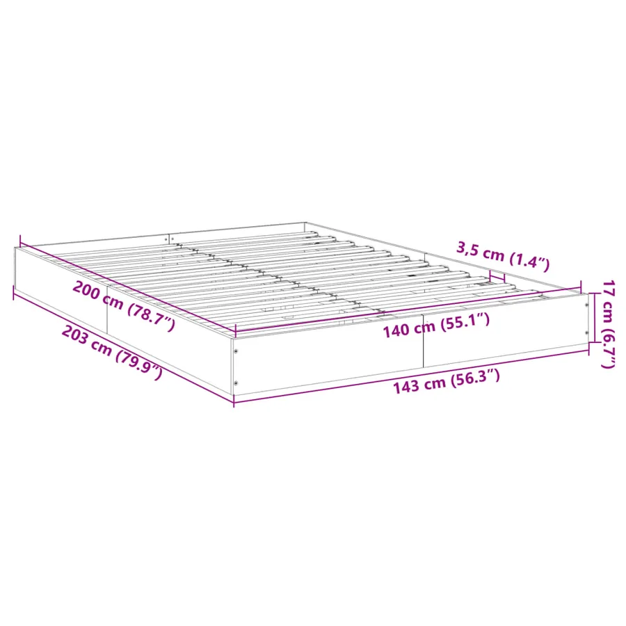 Cadre de lit sans matelas chêne fumé 140x200 cm bois ingénierie - 10