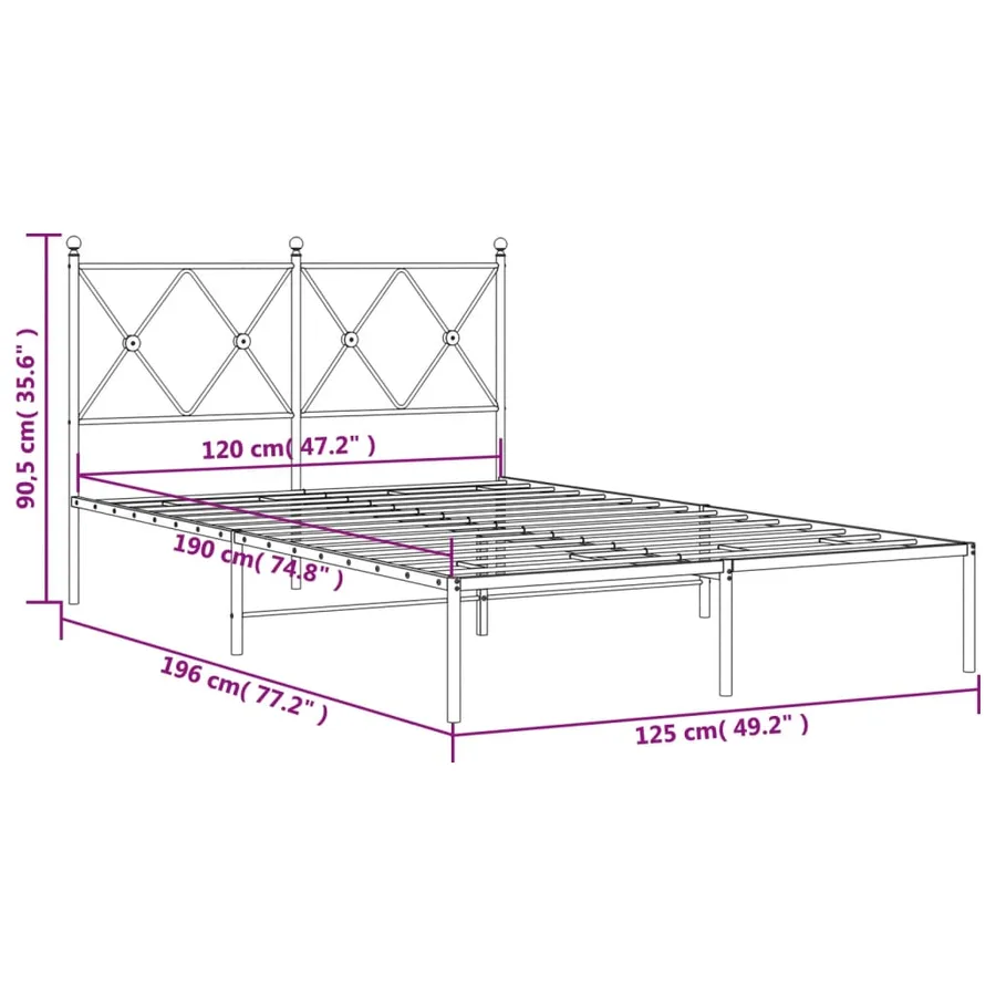 Cadre de lit métal sans matelas avec tête de lit noir 120x190cm - 8